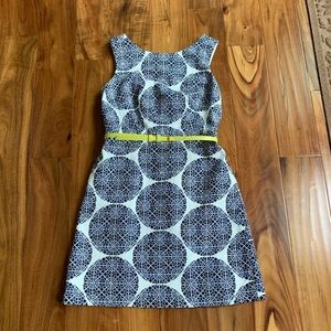 Limited petite blue and white dress with belt